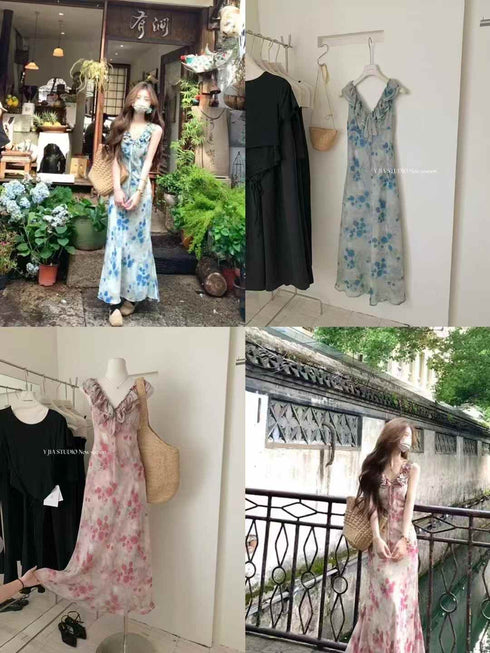 YIJA STUDIO Korean V neck Ruffled Design Slim Fit Dress